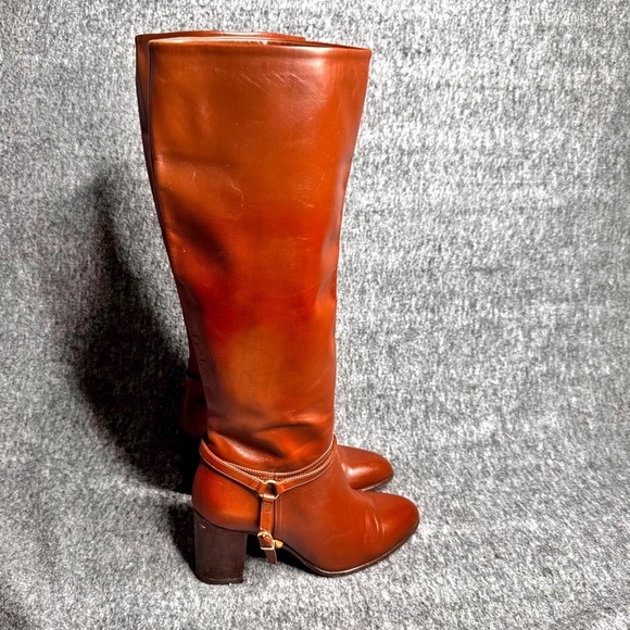 Ralph Lauren Purple Label Heeled Leather Platform Riding Boots Brown 36/ 6 - Picture 1 of 11
